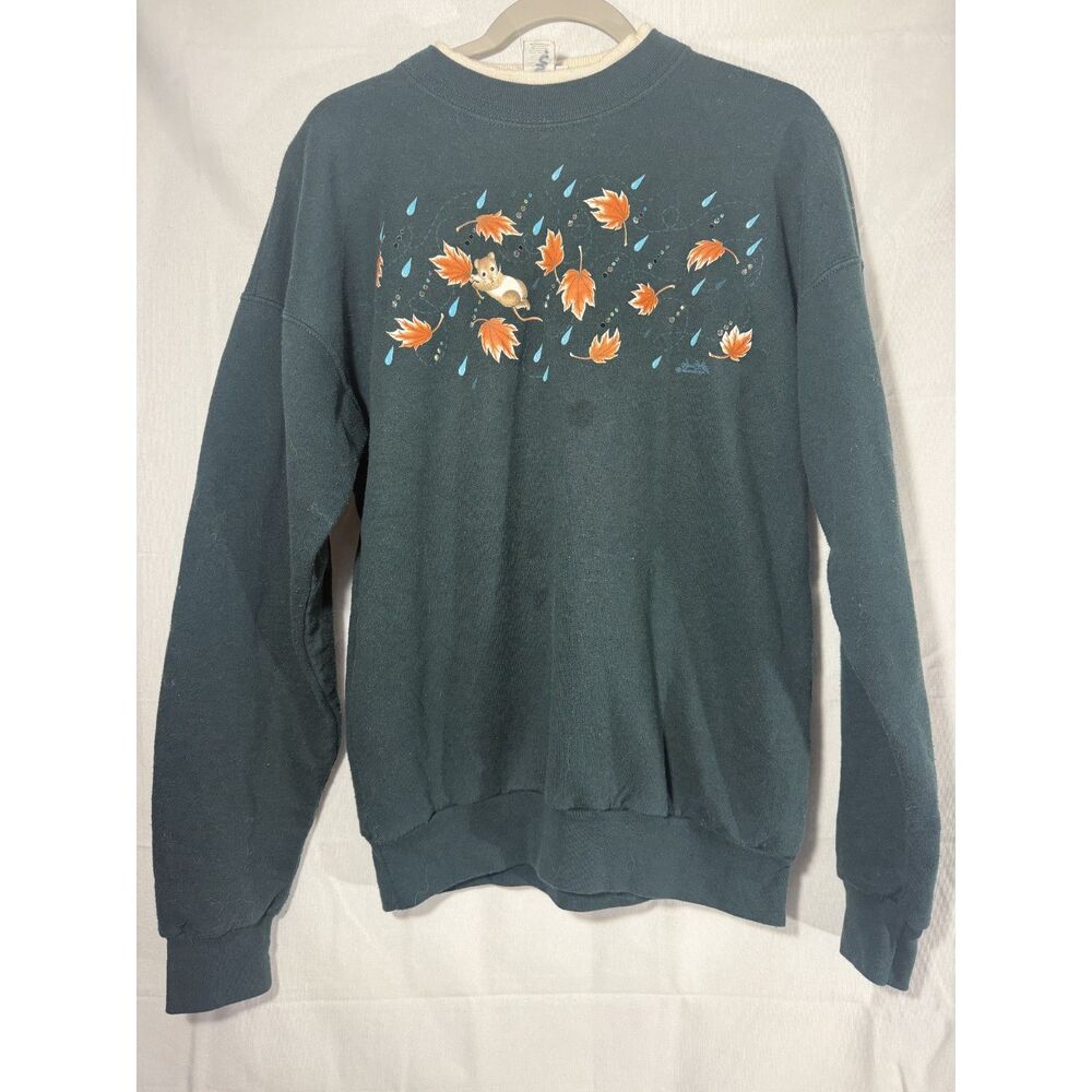 Vintage Morning SunMouse Autumn Leaves Rain Rhinestone Sweatshirt Cottagecore